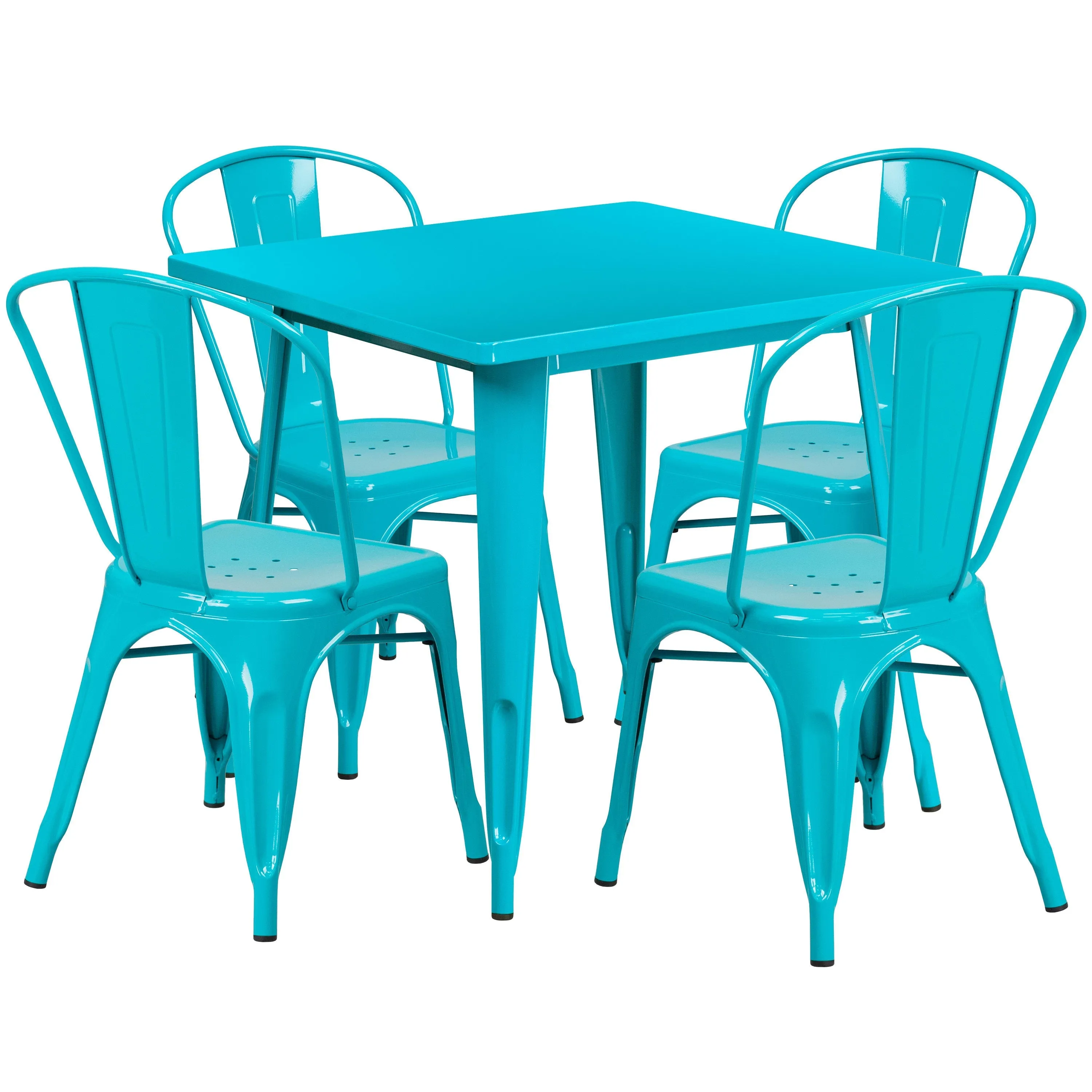 Commercial Grade 31.5" Square Metal Indoor-Outdoor Table Set with 4 Stack Chairs