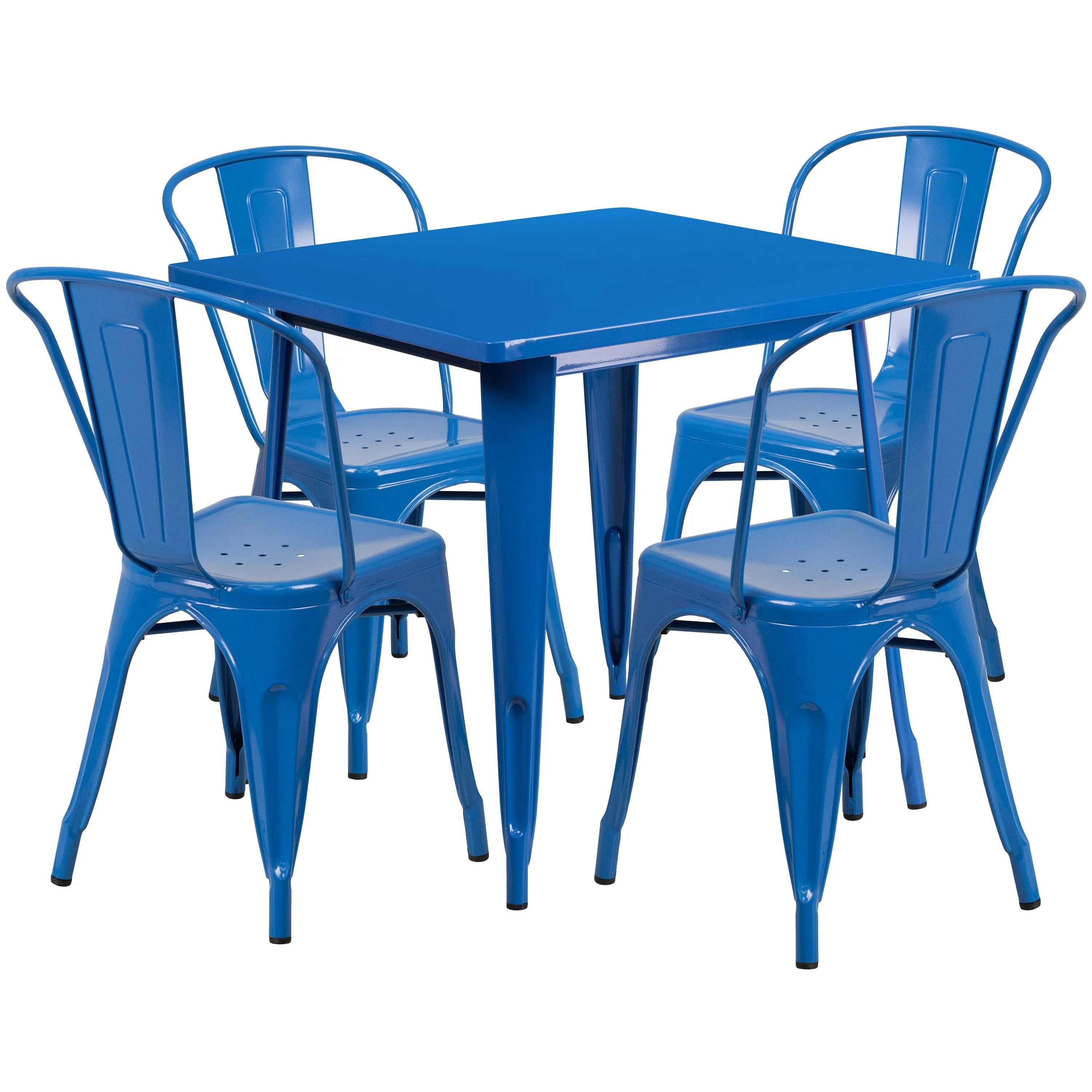 Commercial Grade 31.5" Square Metal Indoor-Outdoor Table Set with 4 Stack Chairs