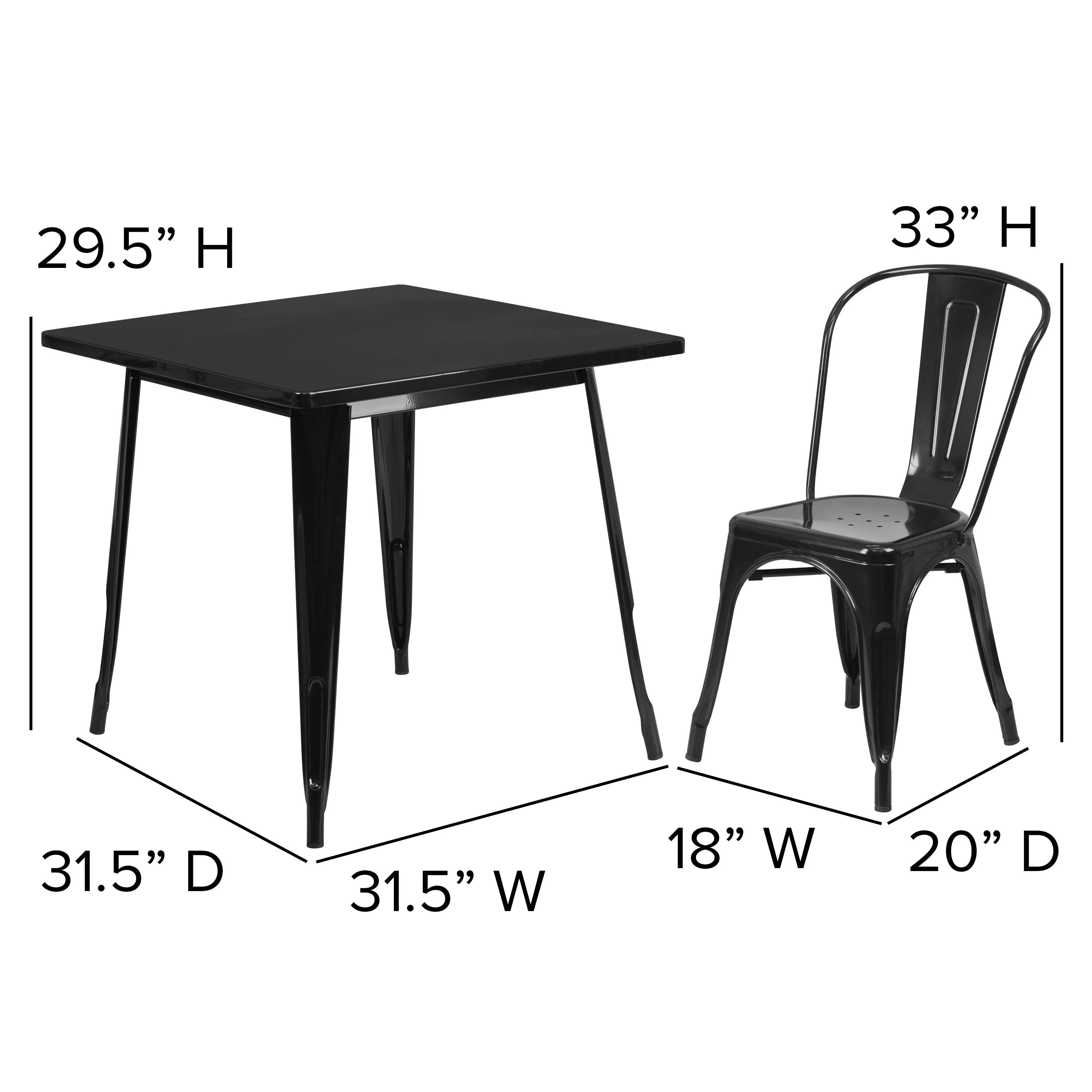 Commercial Grade 31.5" Square Metal Indoor-Outdoor Table Set with 4 Stack Chairs