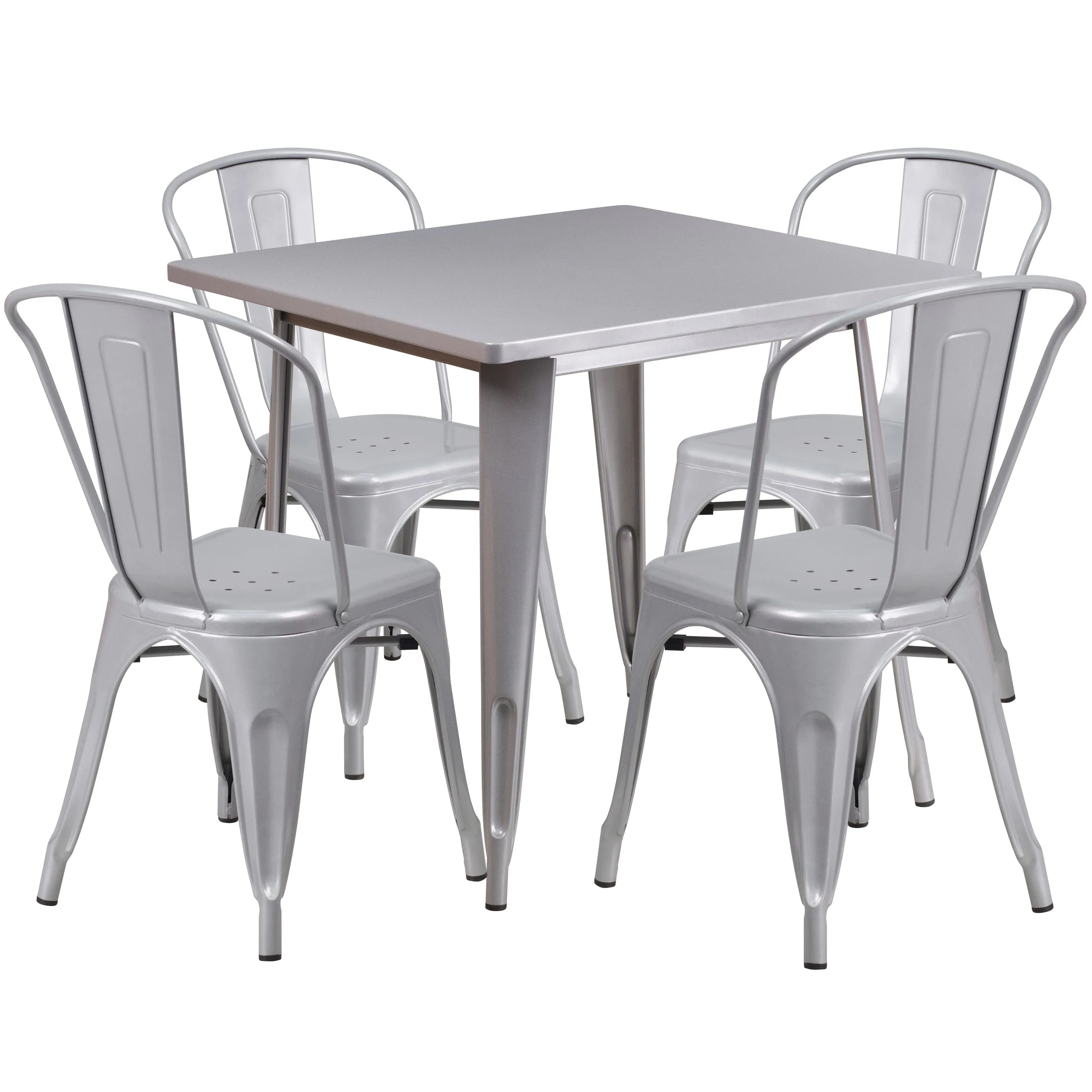 Commercial Grade 31.5" Square Metal Indoor-Outdoor Table Set with 4 Stack Chairs