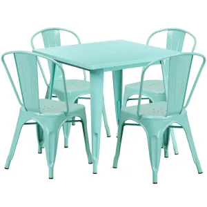 Commercial Grade 31.5" Square Metal Indoor-Outdoor Table Set with 4 Stack Chairs