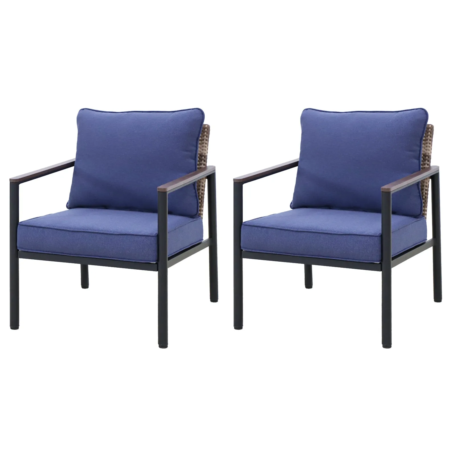 COOS BAY Modern Patio Dining Chairs with Cushions, Set of 2, Beige/Blue