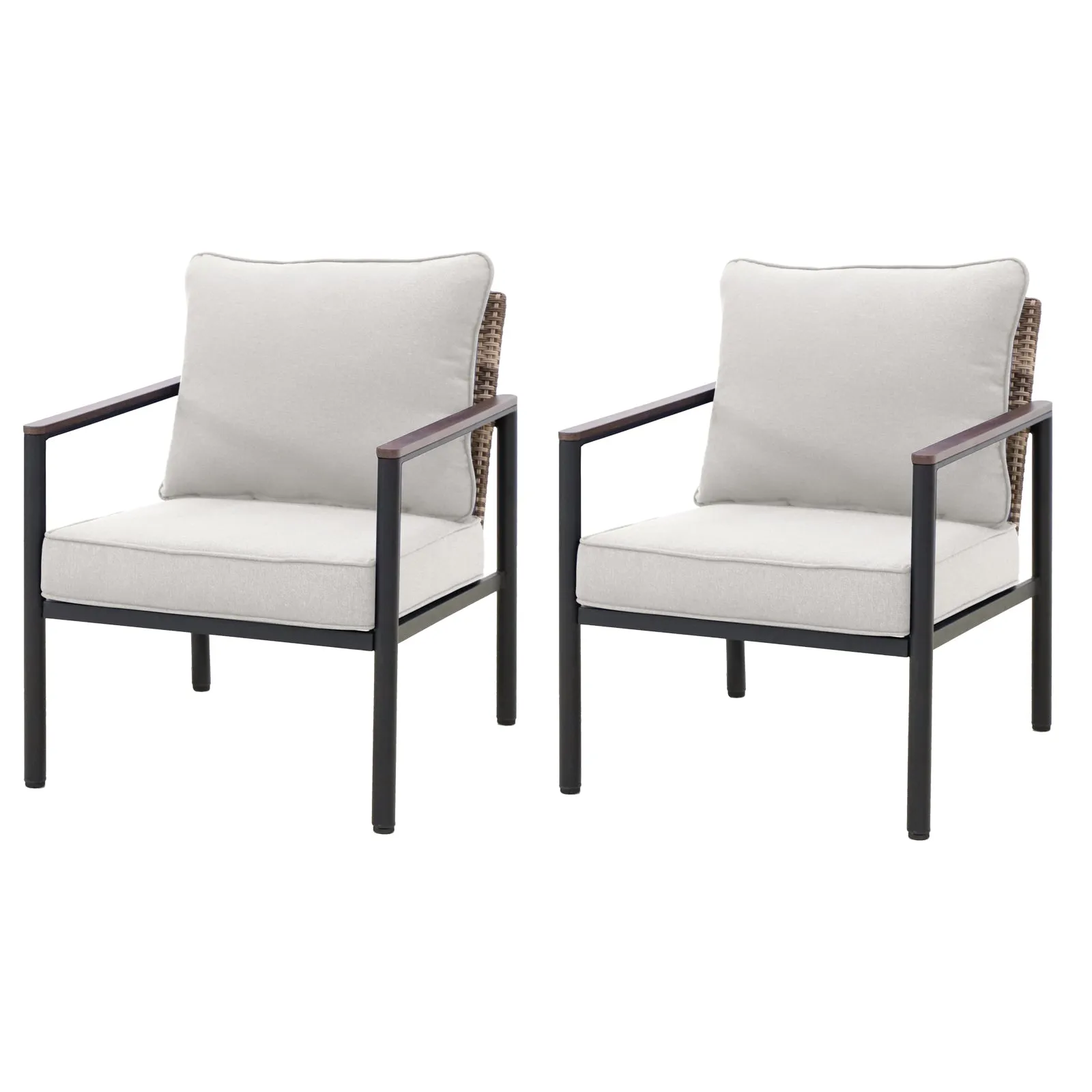 COOS BAY Modern Patio Dining Chairs with Cushions, Set of 2, Beige/Blue