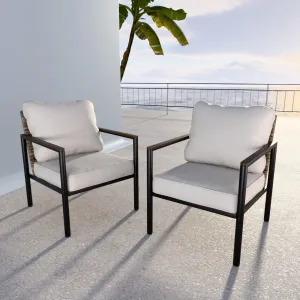 COOS BAY Modern Patio Dining Chairs with Cushions, Set of 2, Beige/Blue