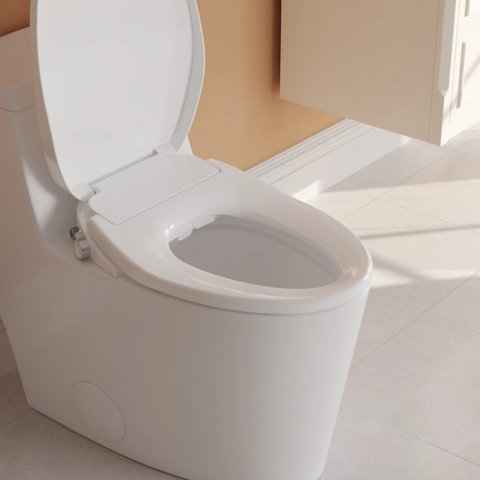 DeerValley DV-1S0028 Elongated Manual Bidet Toilet Seat with Self Cleaning Dual Nozzles, Rear & Feminine Cleaning, Non-Electric Bidets for Existing Toilets, White, No Wiring & Easy Installation