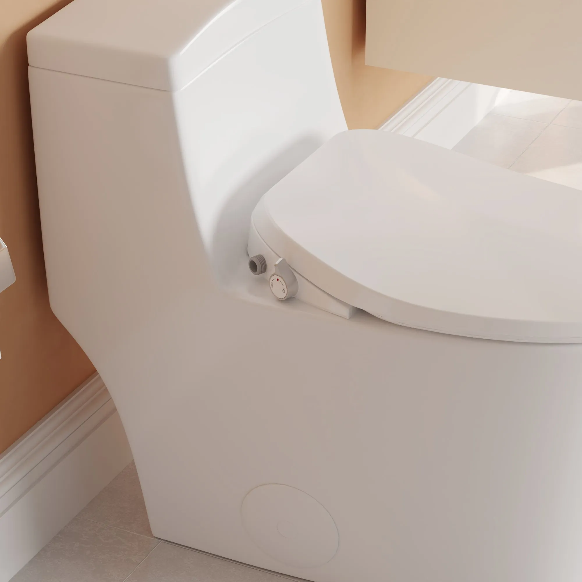 DeerValley DV-1S0028 Elongated Manual Bidet Toilet Seat with Self Cleaning Dual Nozzles, Rear & Feminine Cleaning, Non-Electric Bidets for Existing Toilets, White, No Wiring & Easy Installation