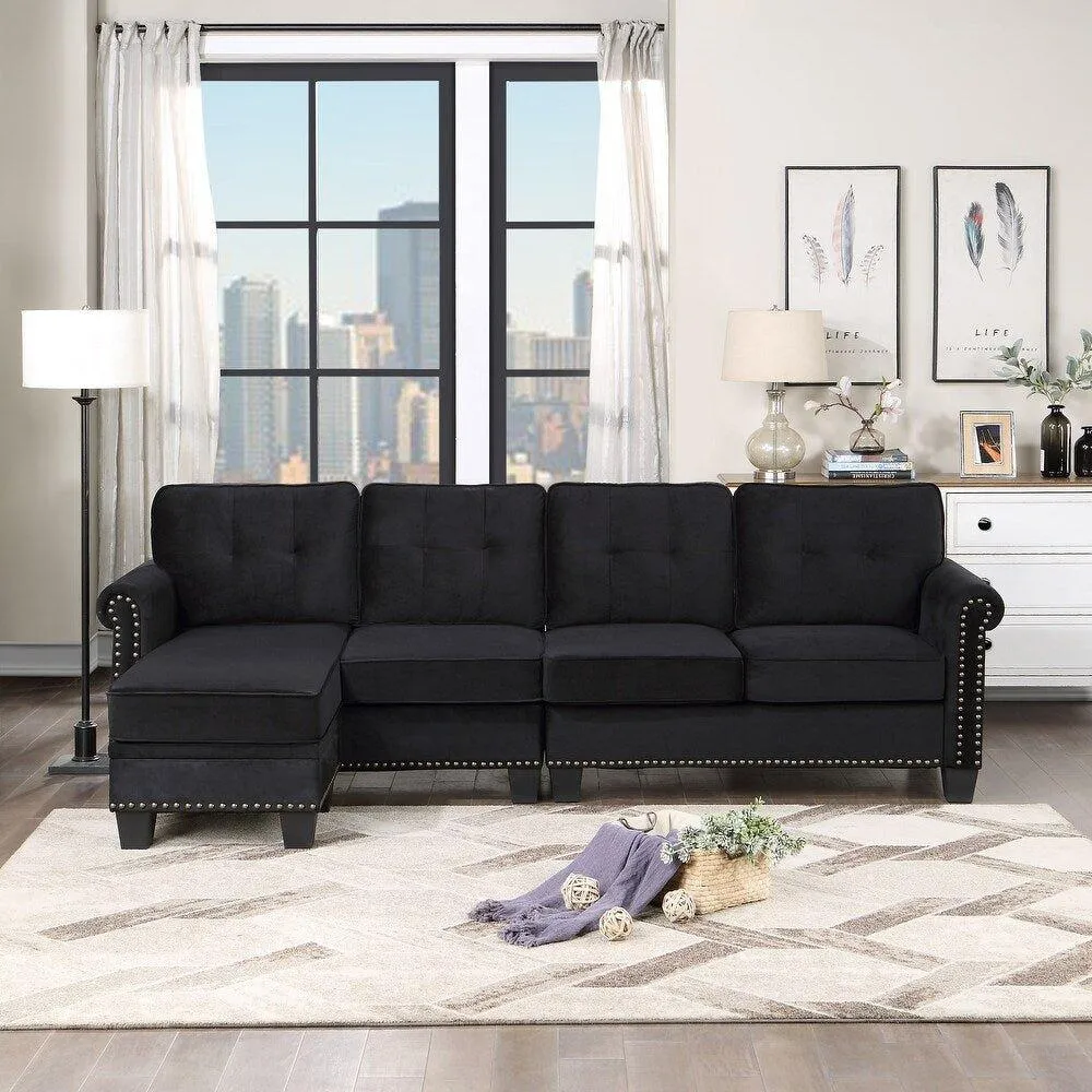 Delray Suede Sectional Sofa in Black