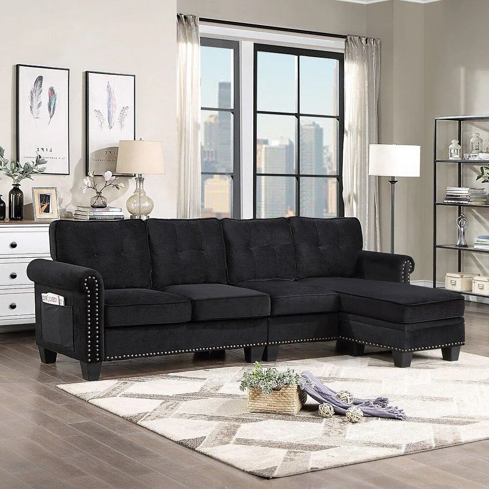 Delray Suede Sectional Sofa in Black