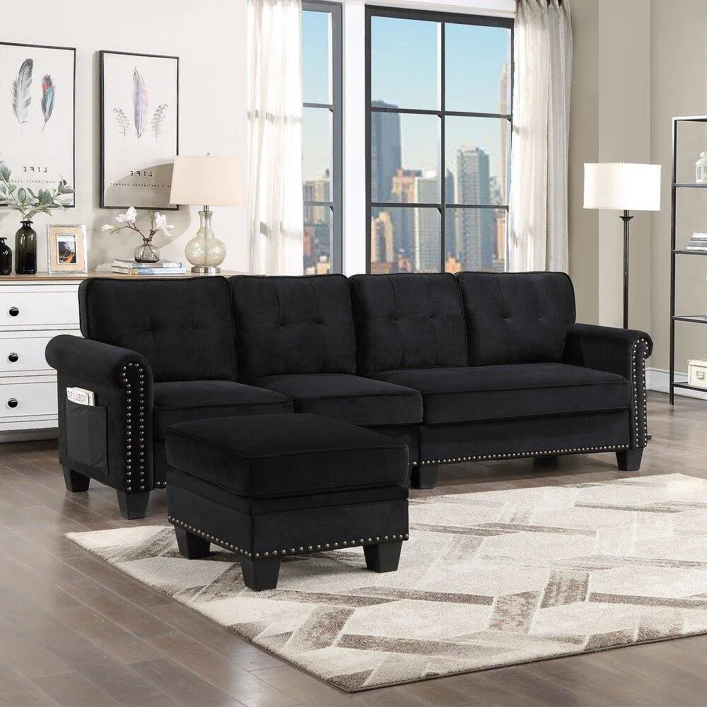 Delray Suede Sectional Sofa in Black