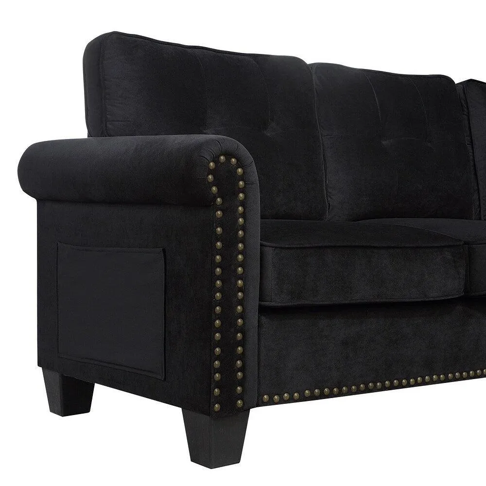 Delray Suede Sectional Sofa in Black