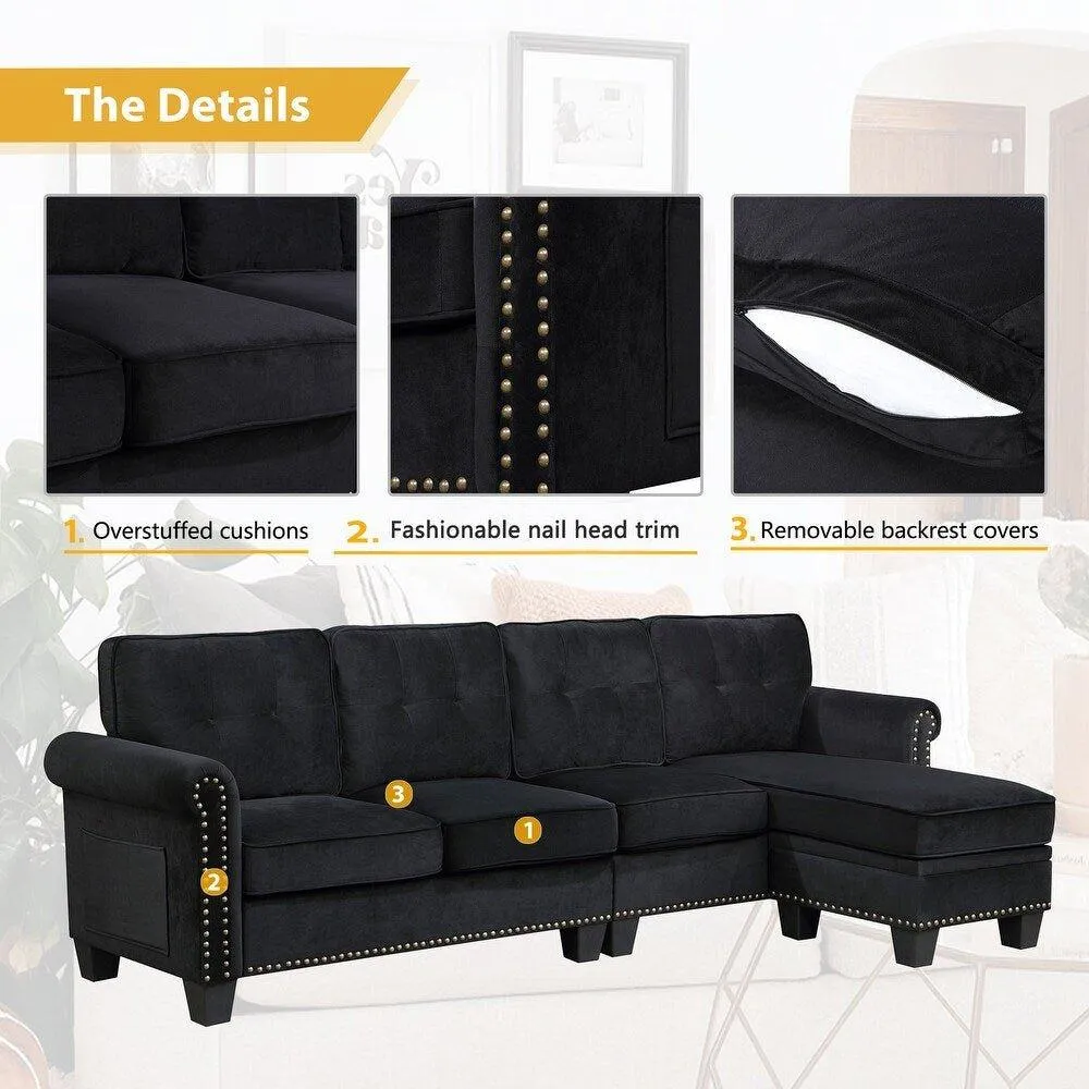 Delray Suede Sectional Sofa in Black