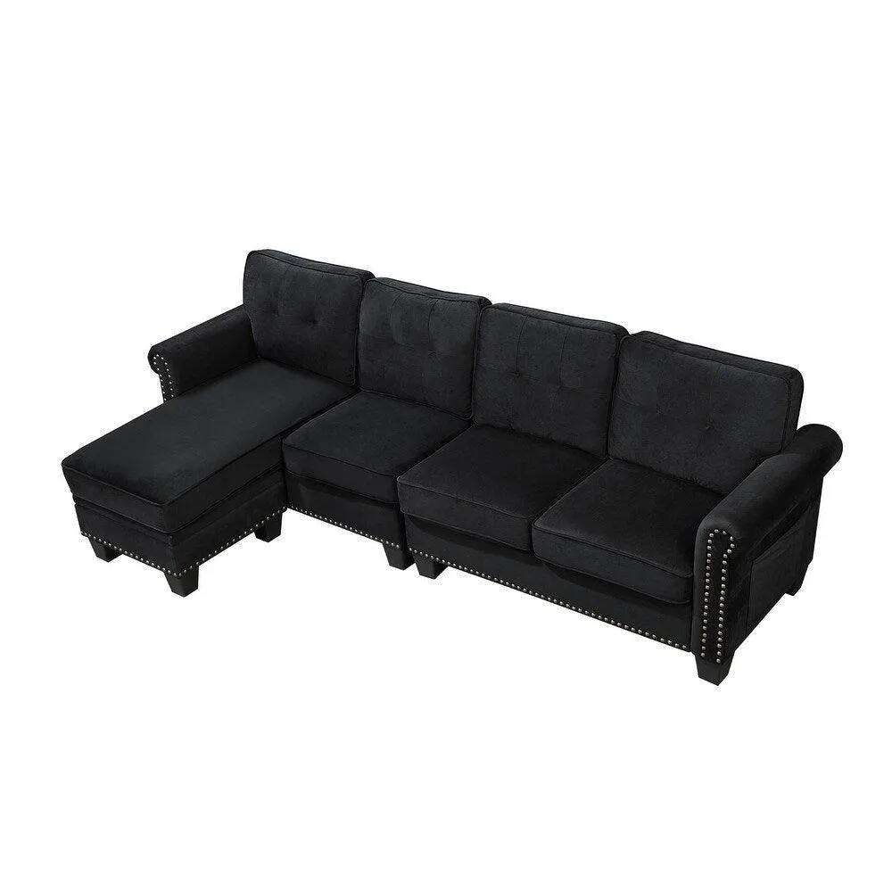 Delray Suede Sectional Sofa in Black