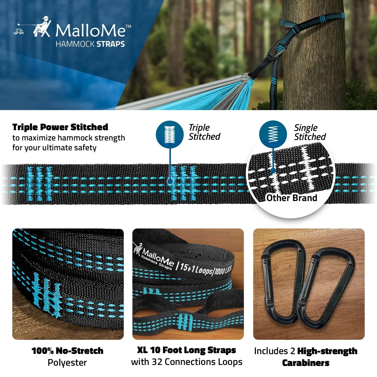 Double & Single Portable Camping Hammock - MalloMe