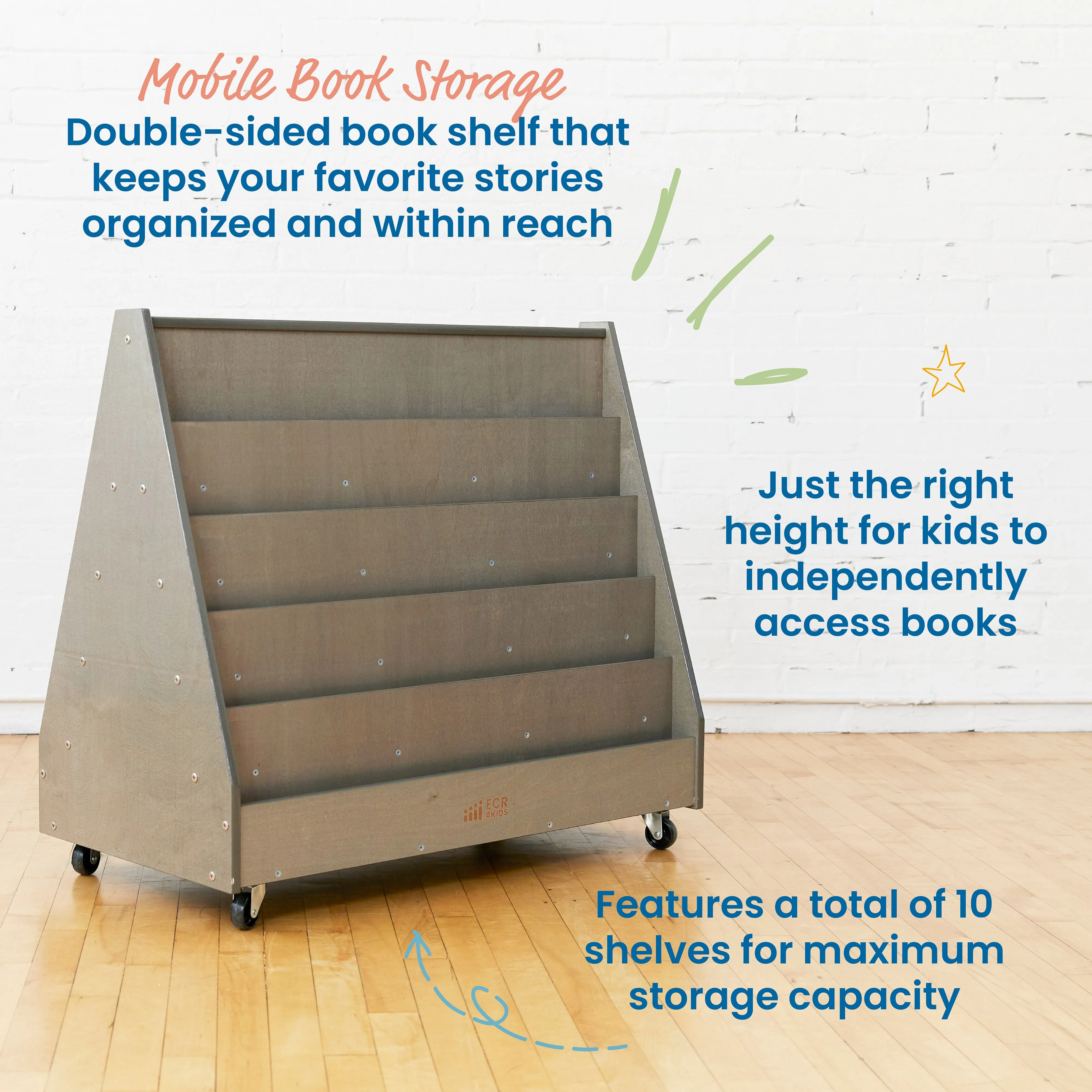 Double-Sided Mobile Book Display, Classroom Bookshelf