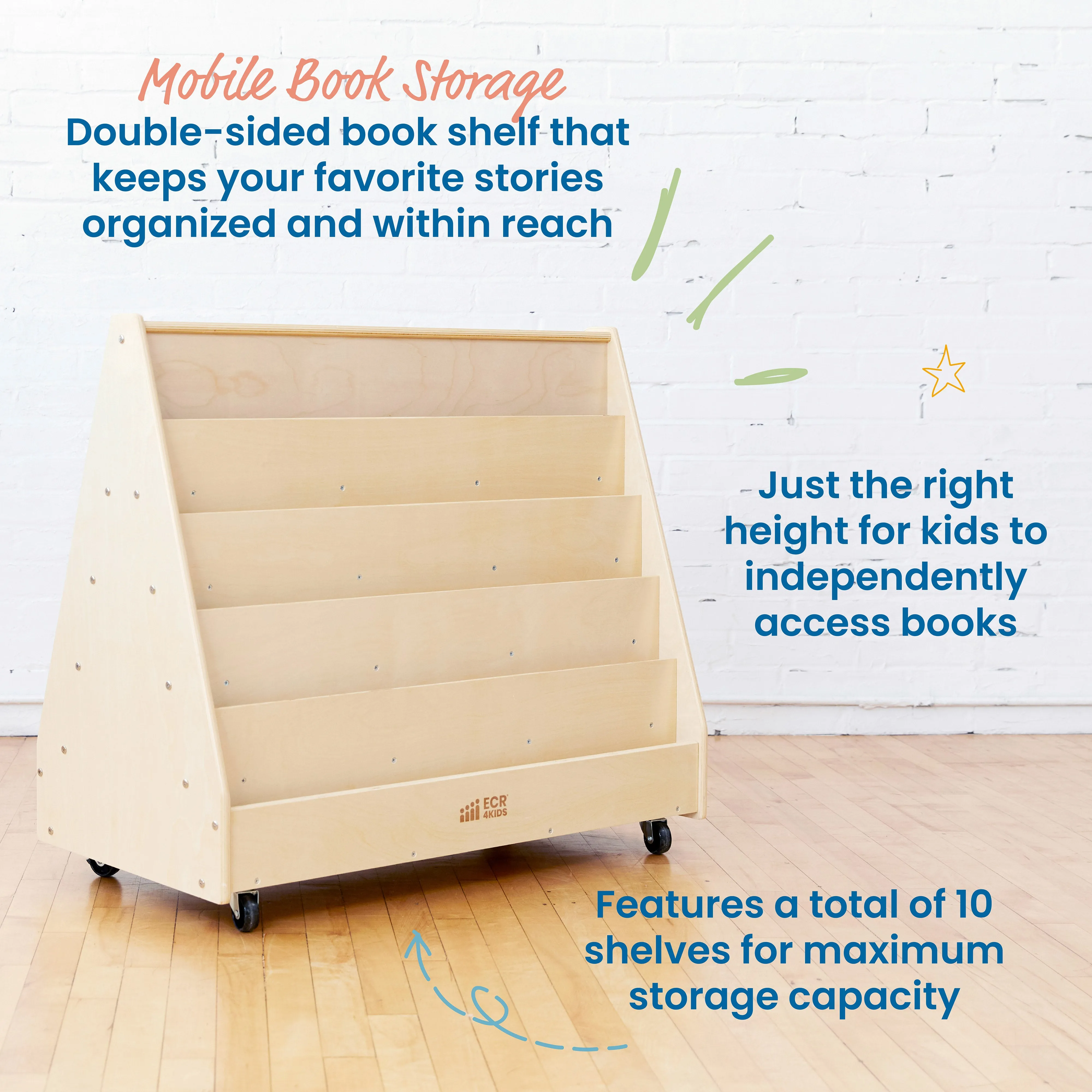 Double-Sided Mobile Book Display, Classroom Bookshelf