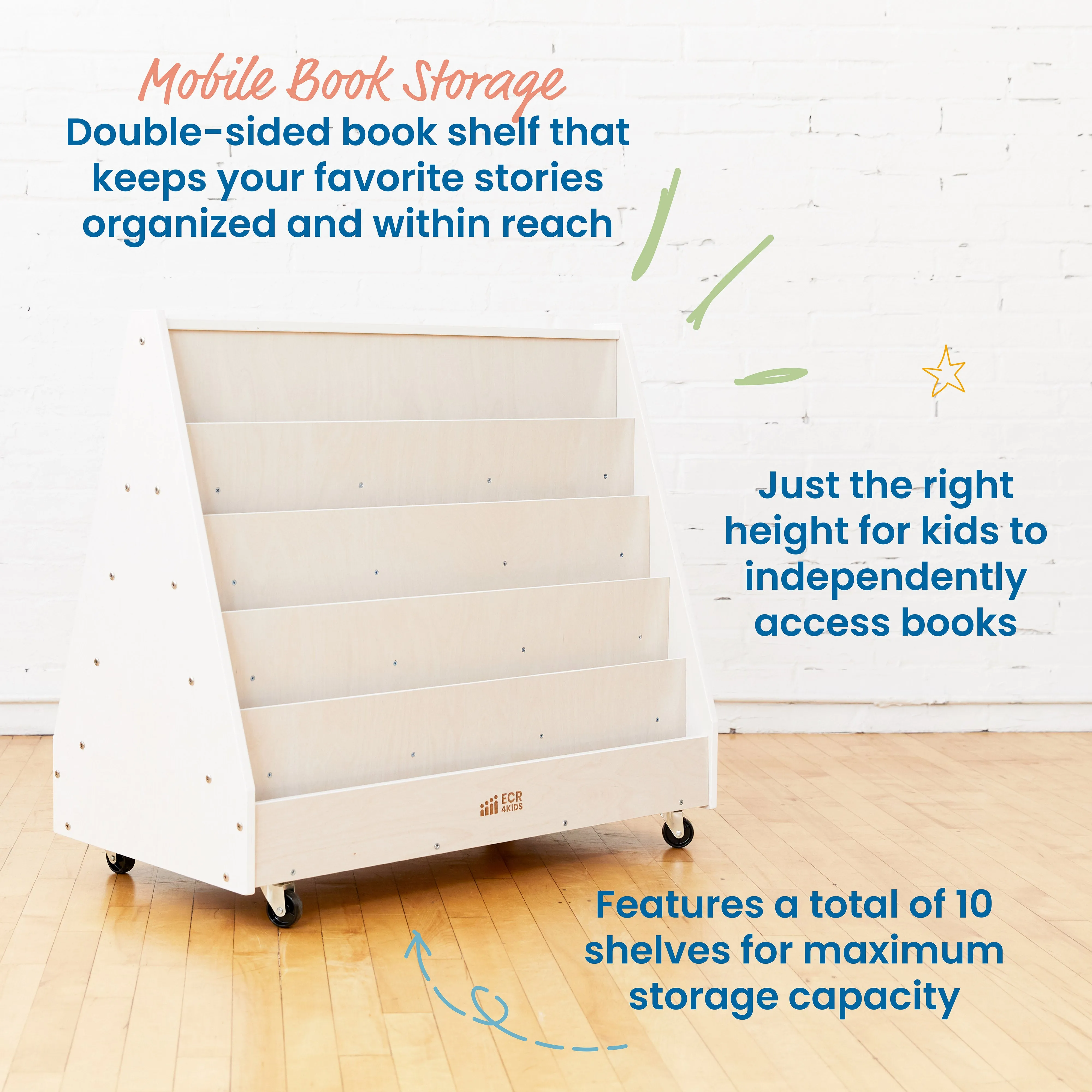 Double-Sided Mobile Book Display, Classroom Bookshelf