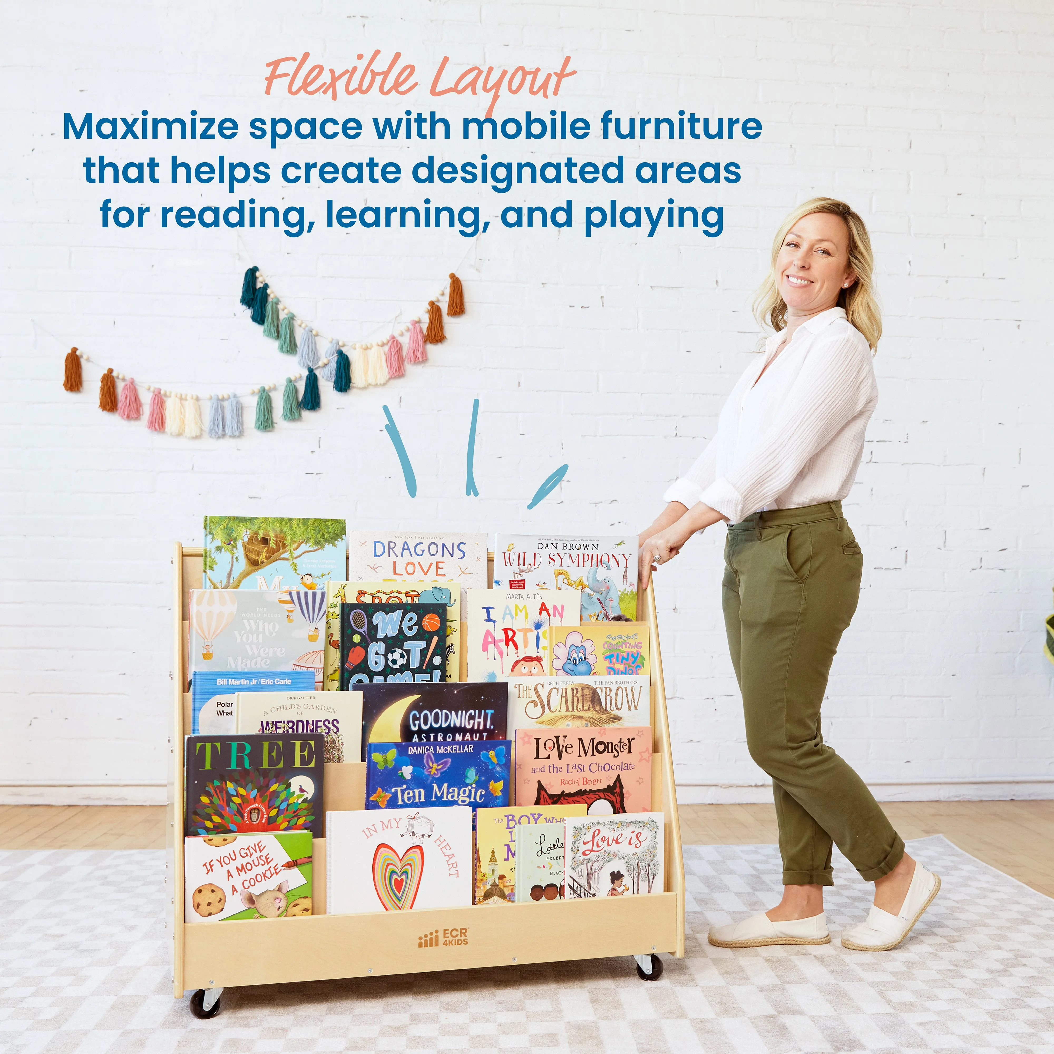 Double-Sided Mobile Book Display, Classroom Bookshelf