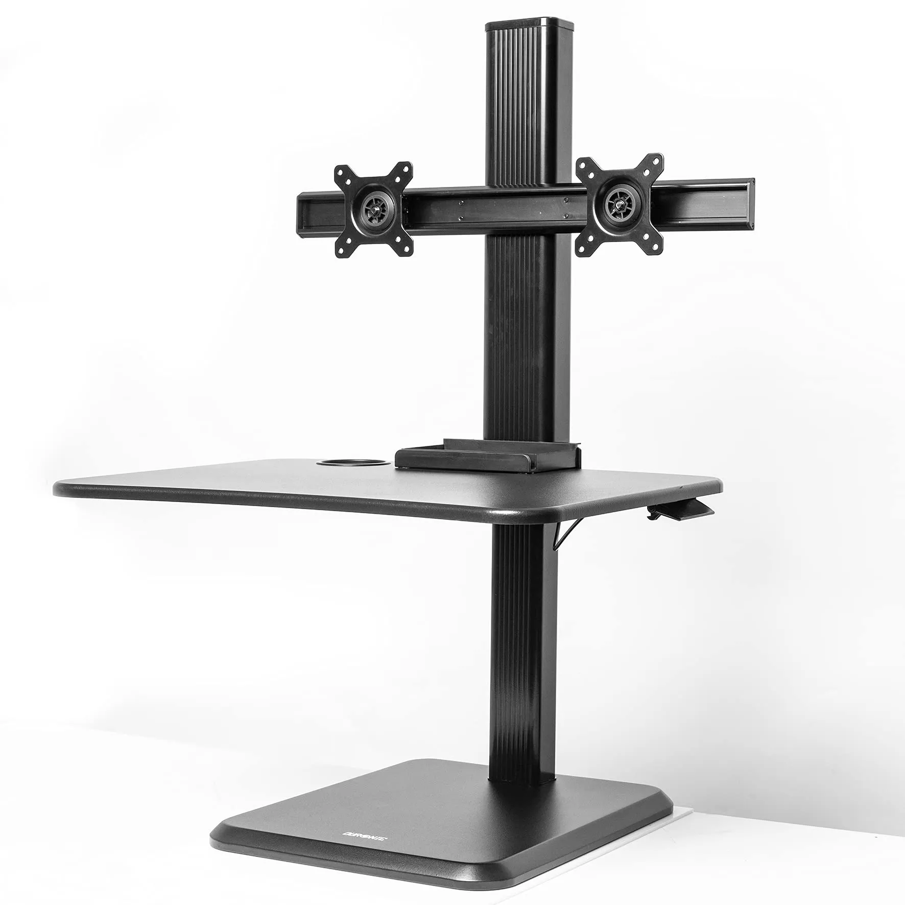 Duronic Sit-Stand Desk DM05D15 | Height Adjustable Office Workstation | 65x35cm Platform | Raises 7-44cm | Riser for PC Computer Screen and Keyboard | Ergonomic Desktop Converter with 2x Screen Mounts