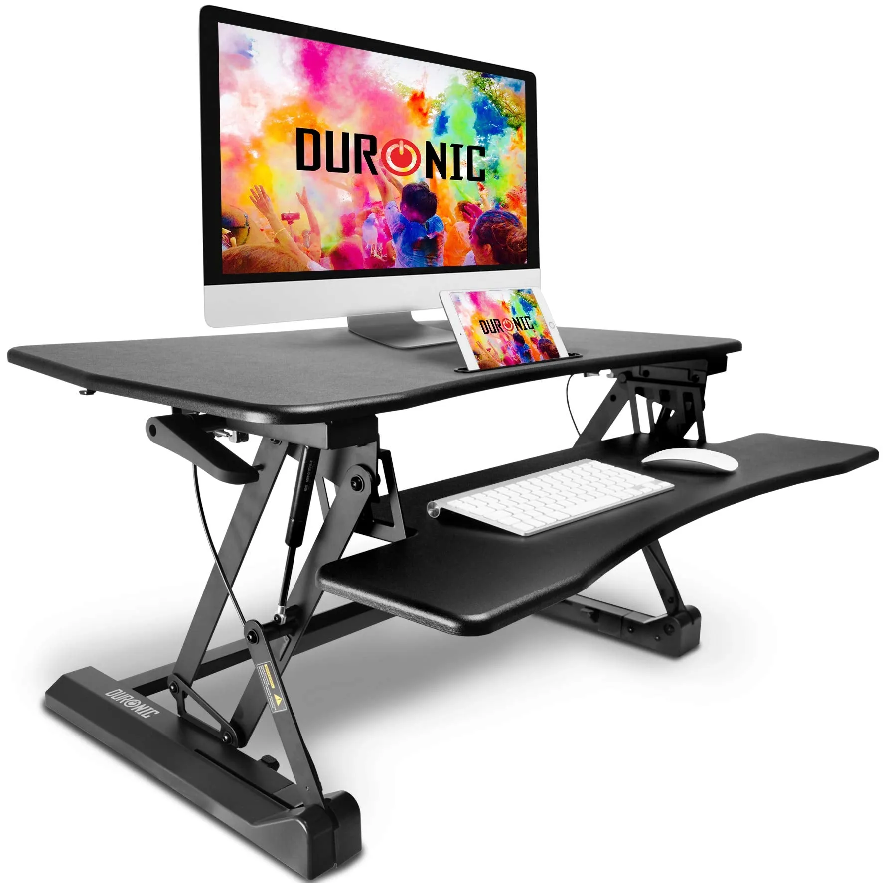 Duronic Sit-Stand Desk DM05D2 | Height Adjustable Office Workstation | 90x59cm Platform | Raises from 14-50cm | Riser for PC Computer Screen, Keyboard, Laptop | Ergonomic Desktop Table Converter