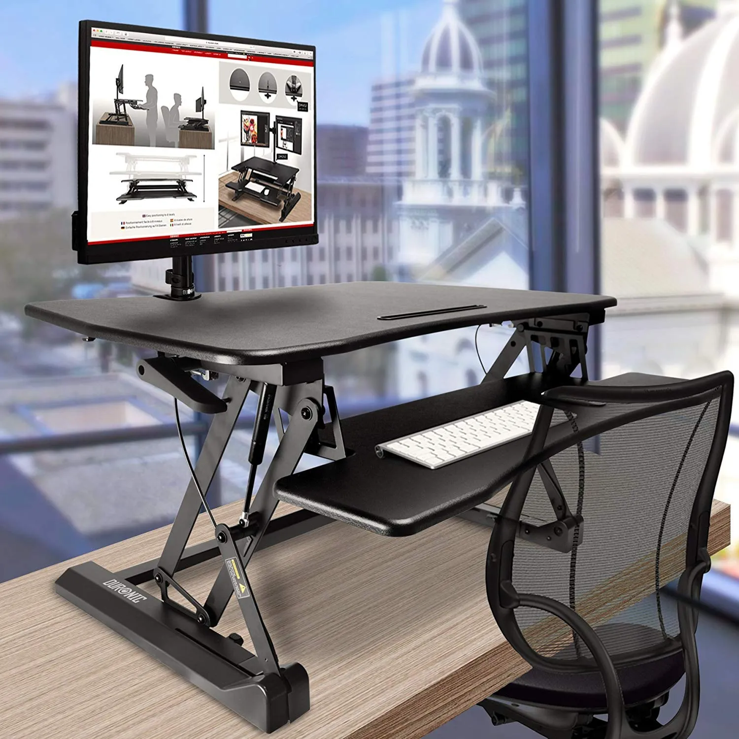 Duronic Sit-Stand Desk DM05D3 | Height Adjustable Office Workstation | 73x59cm Platform | Raises from 15-50cm | Riser for PC Computer Screen, Keyboard, Laptop | Ergonomic Desktop Table Converter