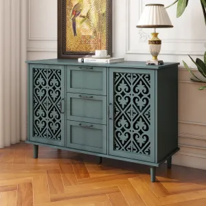 essential Sideboard Storage Cabinet with 2 Doors & 3 Drawers, Mid-Century 47"L Accent Cabinet for Living Room, Entryway, Bedroom, Dark Green