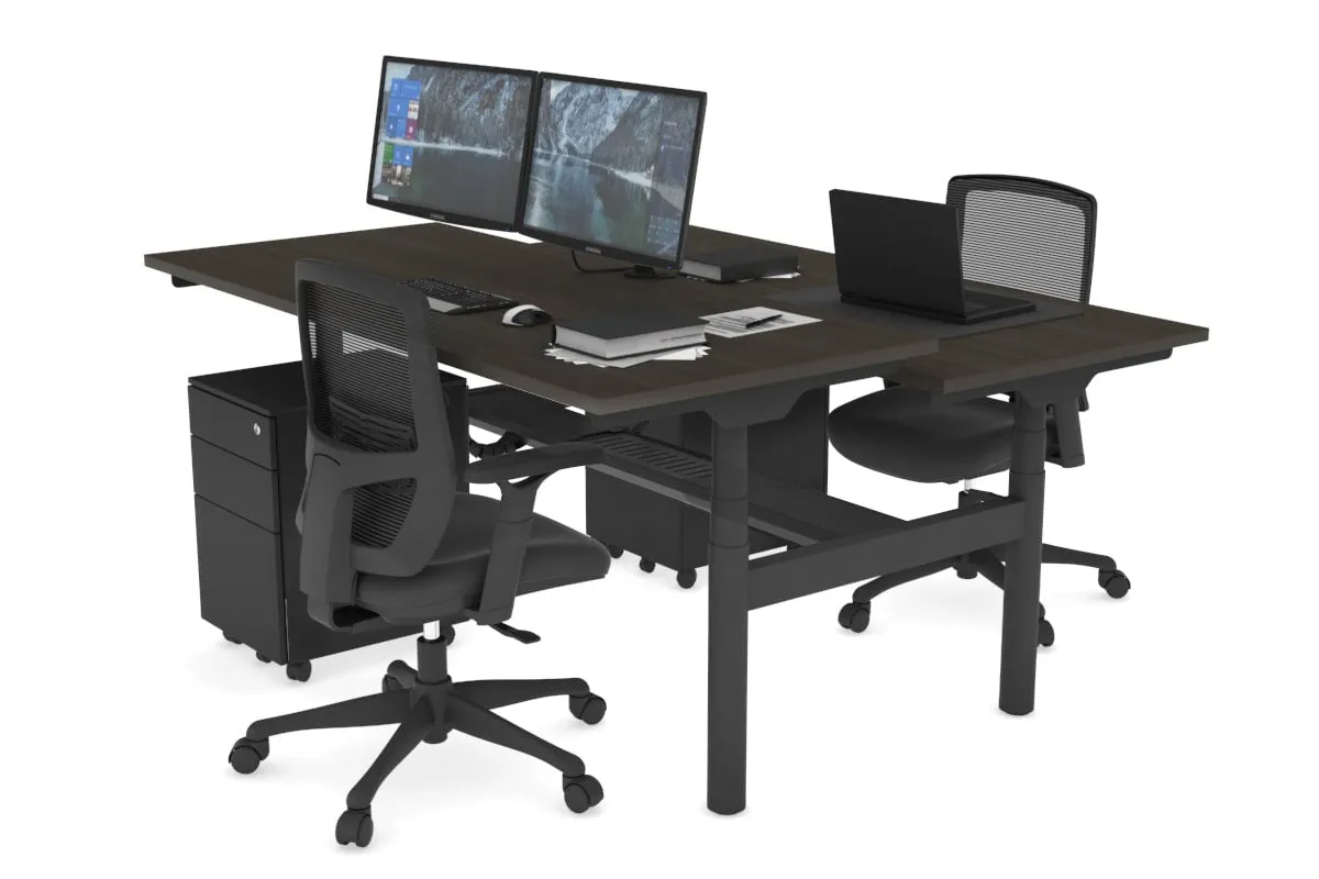 Flexi Premium Height Adjustable 2 Person H-Bench Workstation - Black Frame [1200L x 700W]