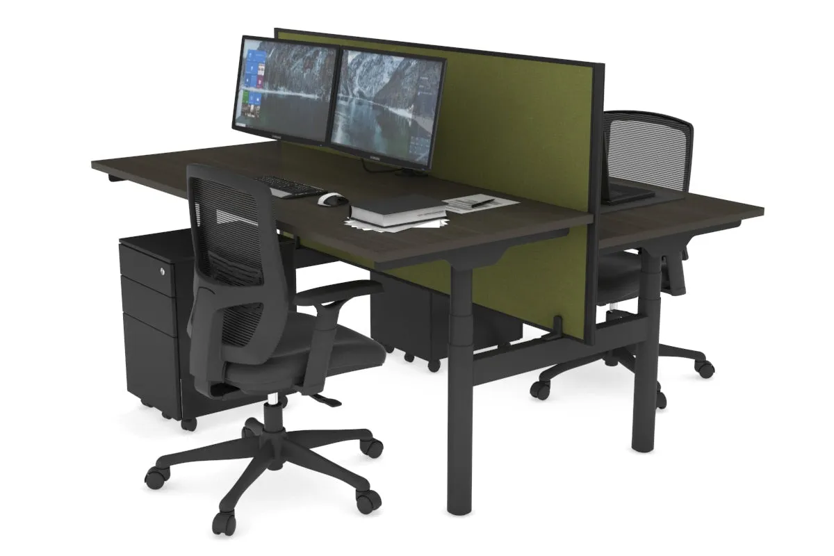 Flexi Premium Height Adjustable 2 Person H-Bench Workstation - Black Frame [1200L x 700W]