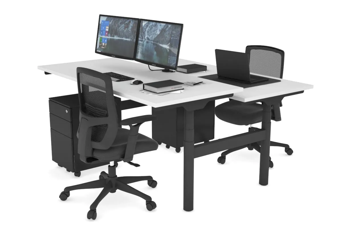 Flexi Premium Height Adjustable 2 Person H-Bench Workstation - Black Frame [1200L x 700W]