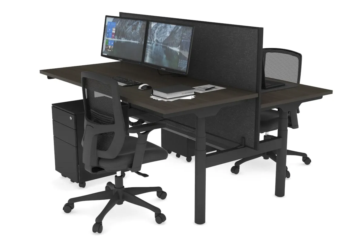 Flexi Premium Height Adjustable 2 Person H-Bench Workstation - Black Frame [1200L x 700W]