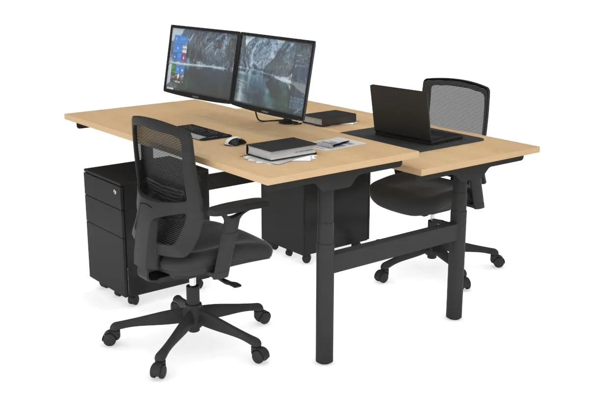 Flexi Premium Height Adjustable 2 Person H-Bench Workstation - Black Frame [1200L x 700W]