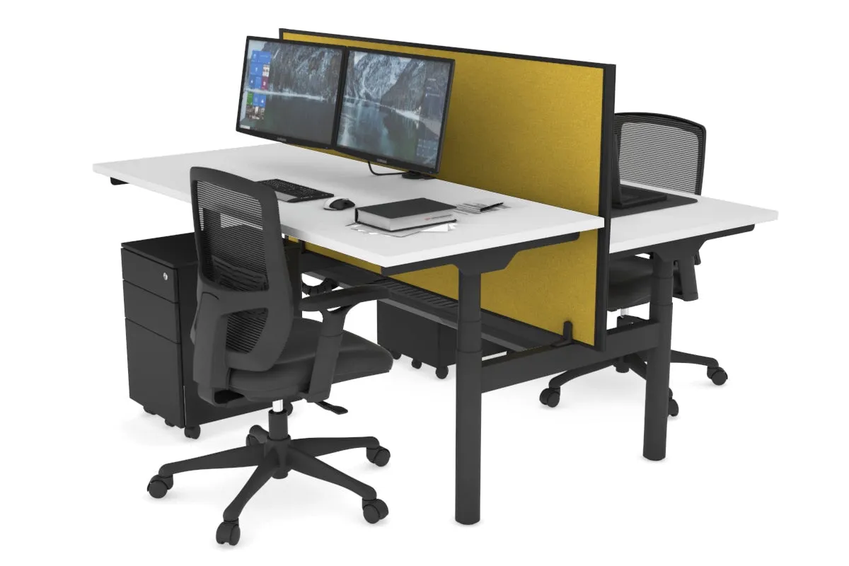 Flexi Premium Height Adjustable 2 Person H-Bench Workstation - Black Frame [1200L x 700W]