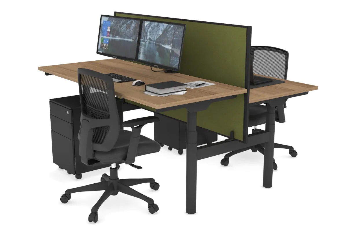 Flexi Premium Height Adjustable 2 Person H-Bench Workstation - Black Frame [1200L x 700W]