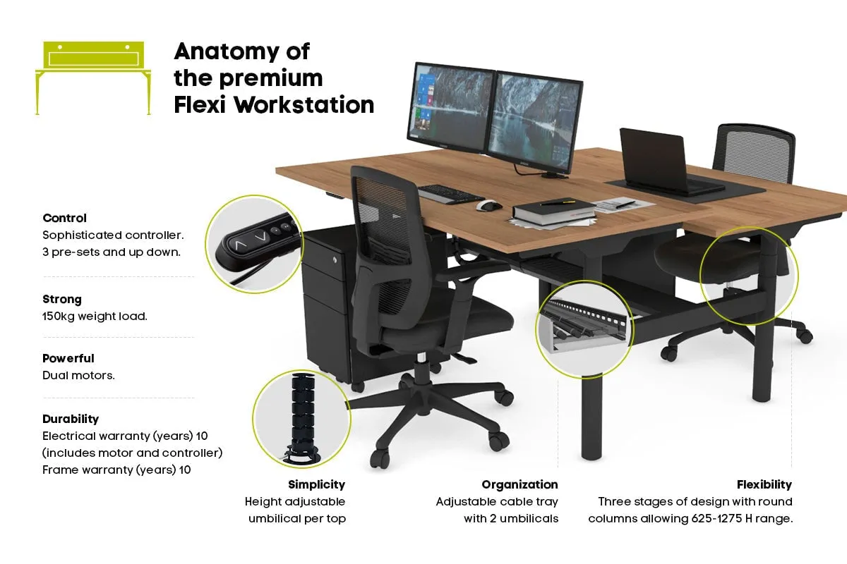 Flexi Premium Height Adjustable 2 Person H-Bench Workstation - Black Frame [1200L x 700W]