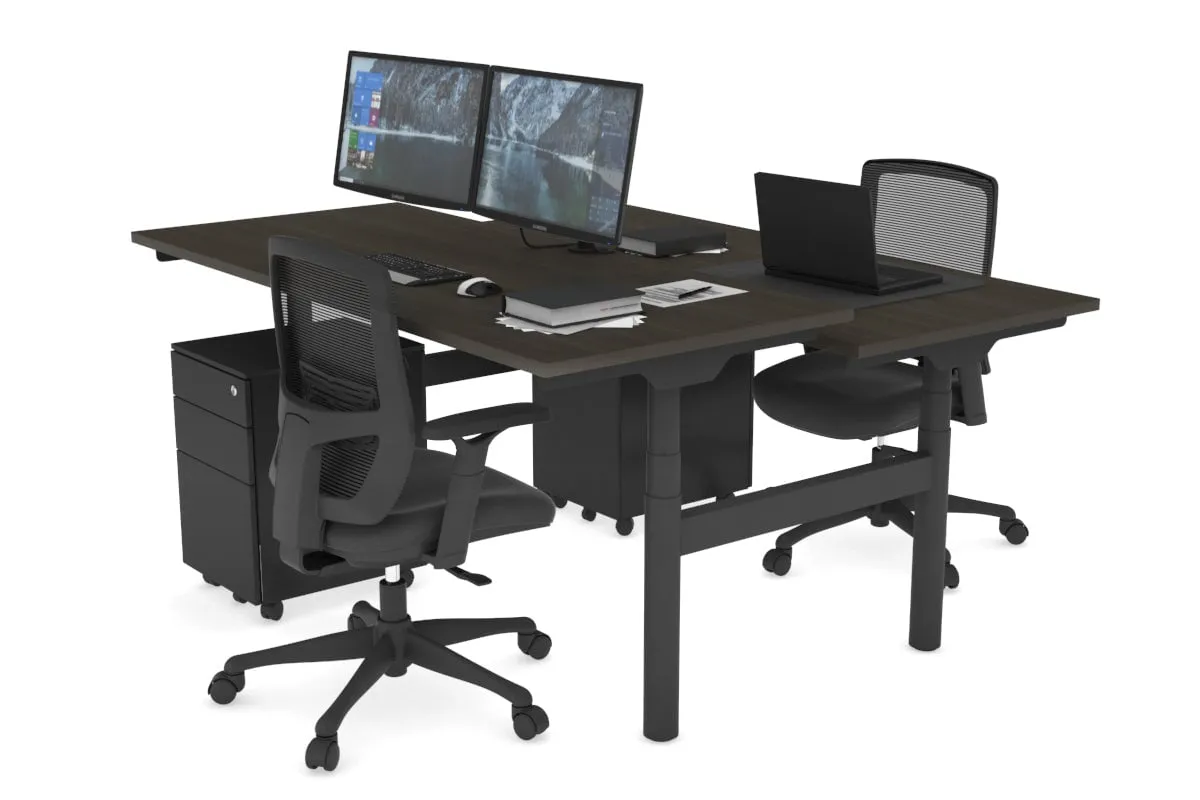 Flexi Premium Height Adjustable 2 Person H-Bench Workstation - Black Frame [1200L x 700W]