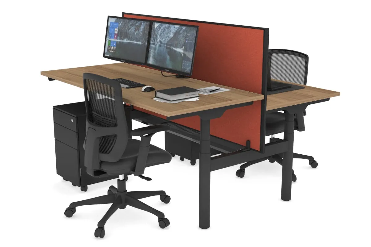 Flexi Premium Height Adjustable 2 Person H-Bench Workstation - Black Frame [1200L x 700W]