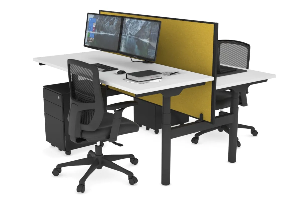 Flexi Premium Height Adjustable 2 Person H-Bench Workstation - Black Frame [1200L x 700W]