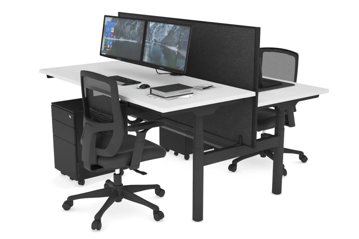 Flexi Premium Height Adjustable 2 Person H-Bench Workstation - Black Frame [1200L x 700W]