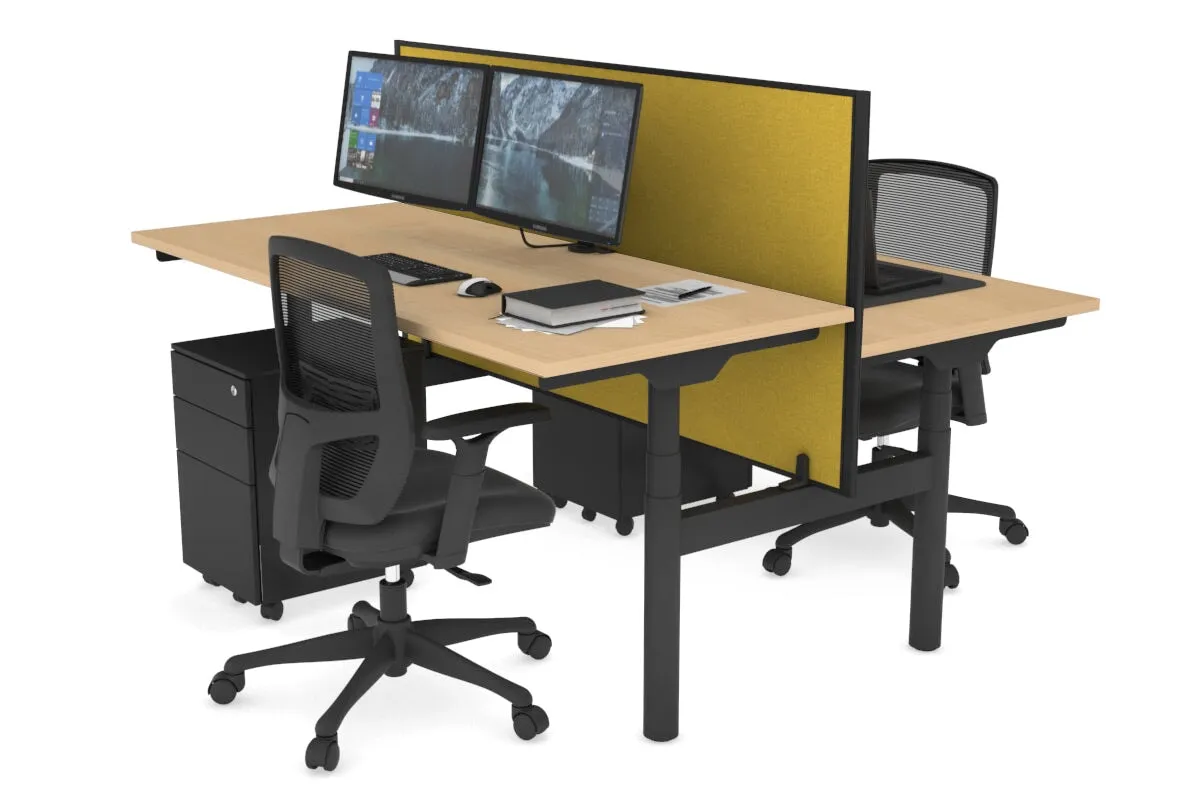 Flexi Premium Height Adjustable 2 Person H-Bench Workstation - Black Frame [1200L x 700W]