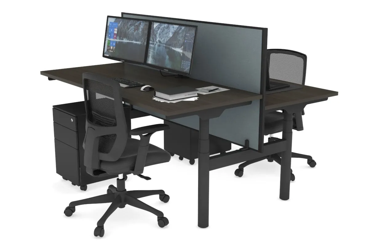 Flexi Premium Height Adjustable 2 Person H-Bench Workstation - Black Frame [1200L x 700W]