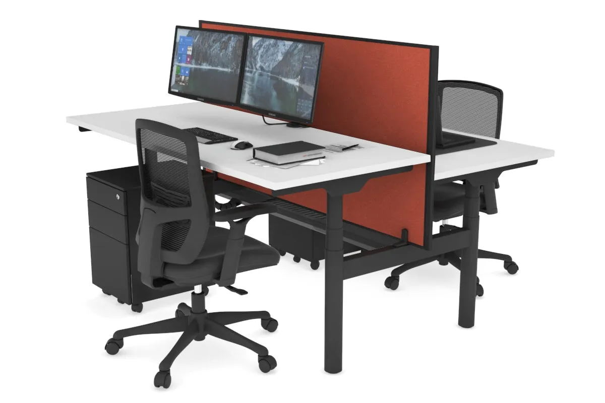 Flexi Premium Height Adjustable 2 Person H-Bench Workstation - Black Frame [1200L x 700W]