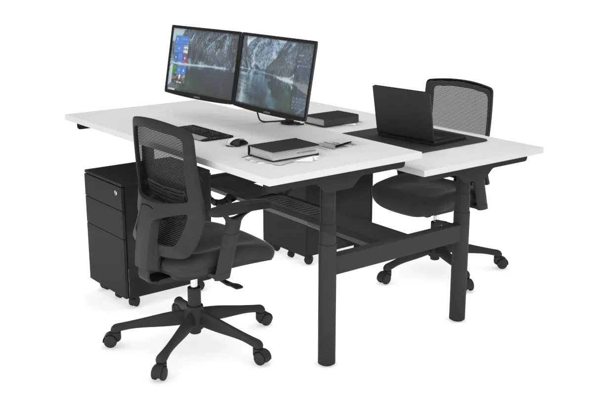 Flexi Premium Height Adjustable 2 Person H-Bench Workstation - Black Frame [1200L x 700W]