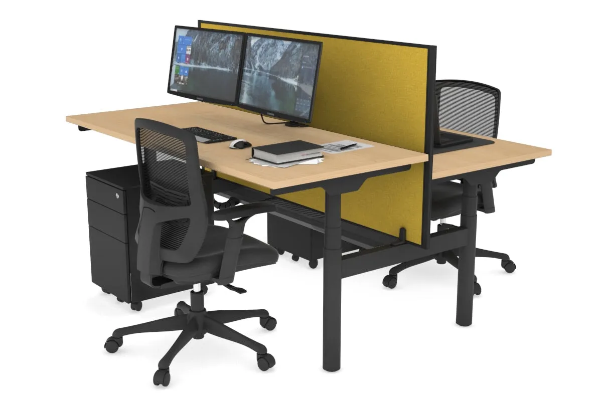 Flexi Premium Height Adjustable 2 Person H-Bench Workstation - Black Frame [1200L x 700W]