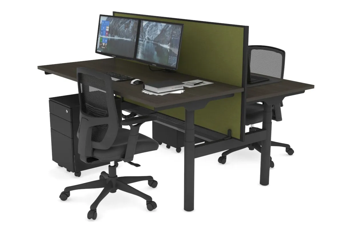 Flexi Premium Height Adjustable 2 Person H-Bench Workstation - Black Frame [1200L x 700W]