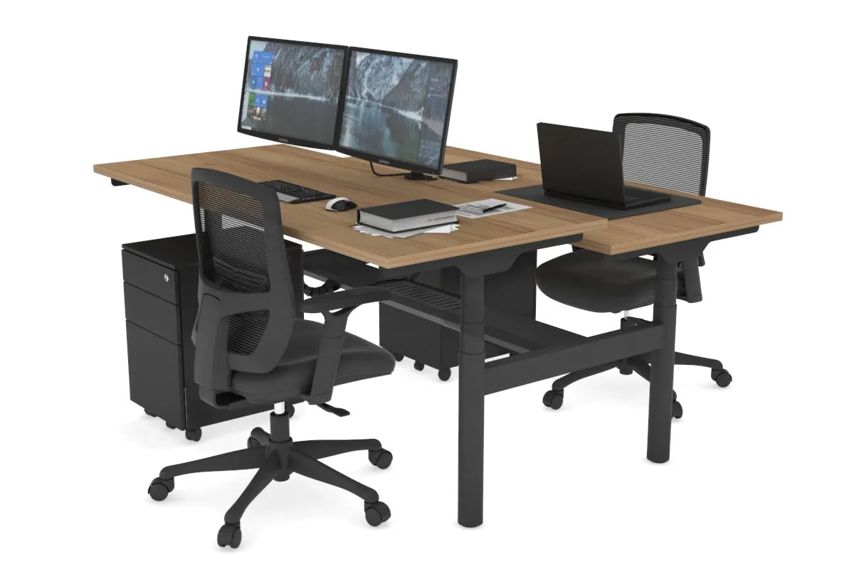 Flexi Premium Height Adjustable 2 Person H-Bench Workstation - Black Frame [1200L x 700W]