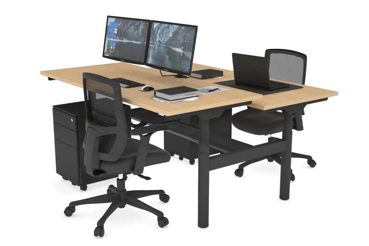 Flexi Premium Height Adjustable 2 Person H-Bench Workstation - Black Frame [1200L x 700W]