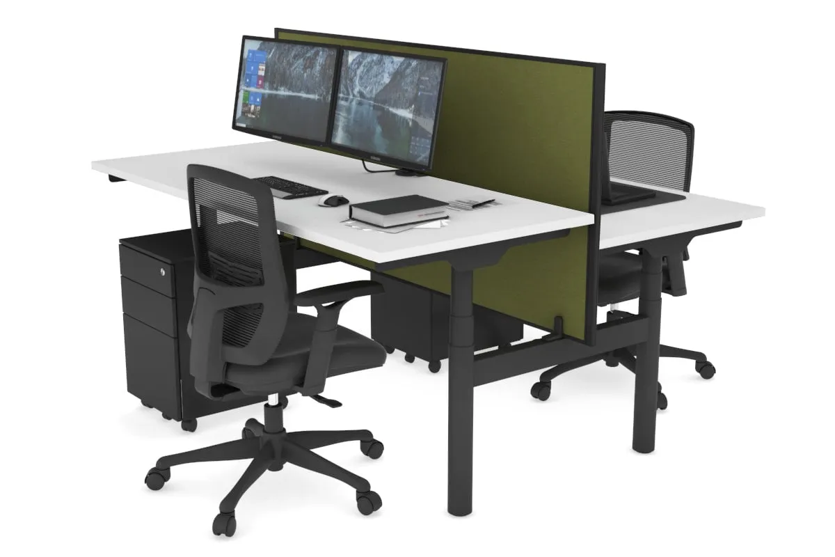 Flexi Premium Height Adjustable 2 Person H-Bench Workstation - Black Frame [1200L x 700W]