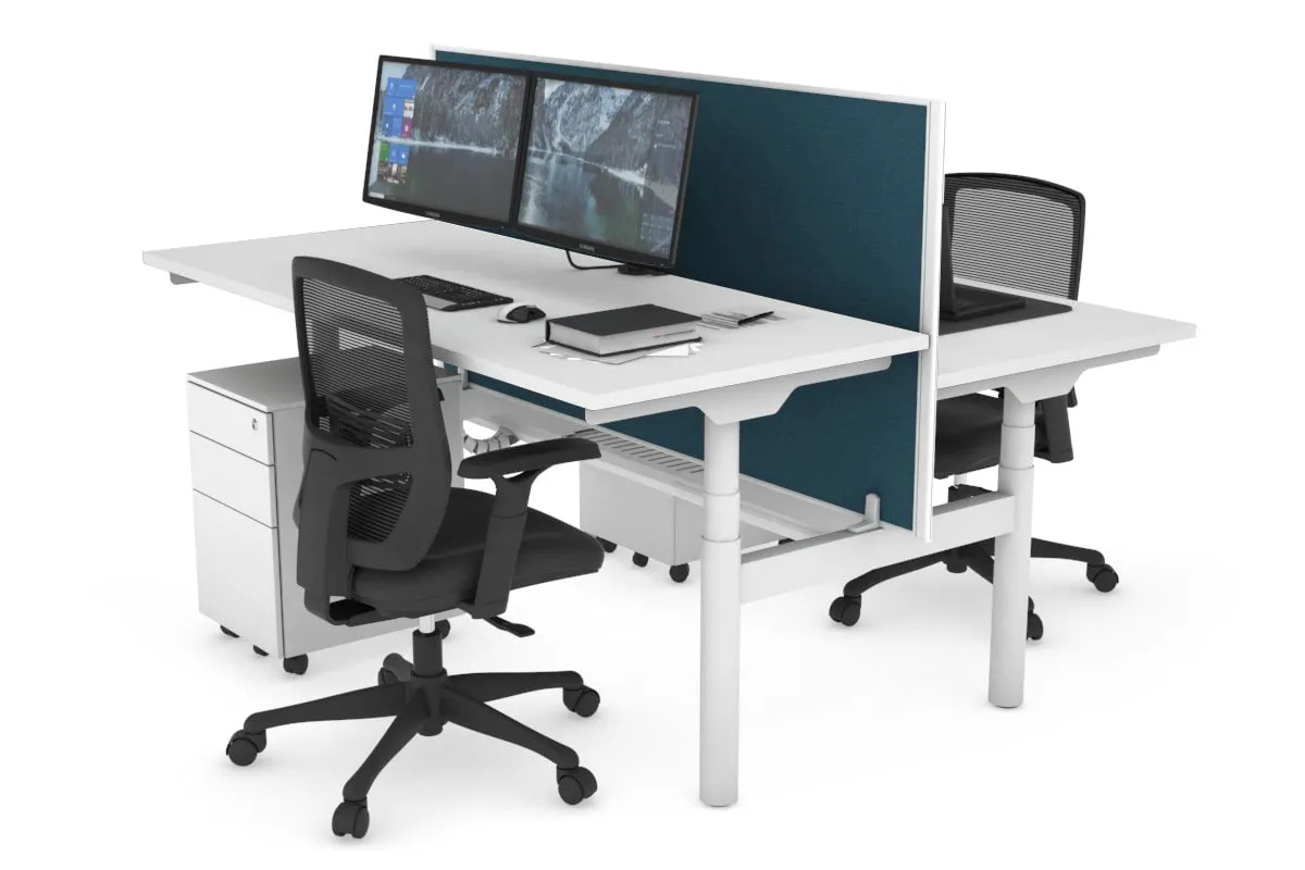 Flexi Premium Height Adjustable 2 Person H-Bench Workstation - White Frame [1200L x 700W]