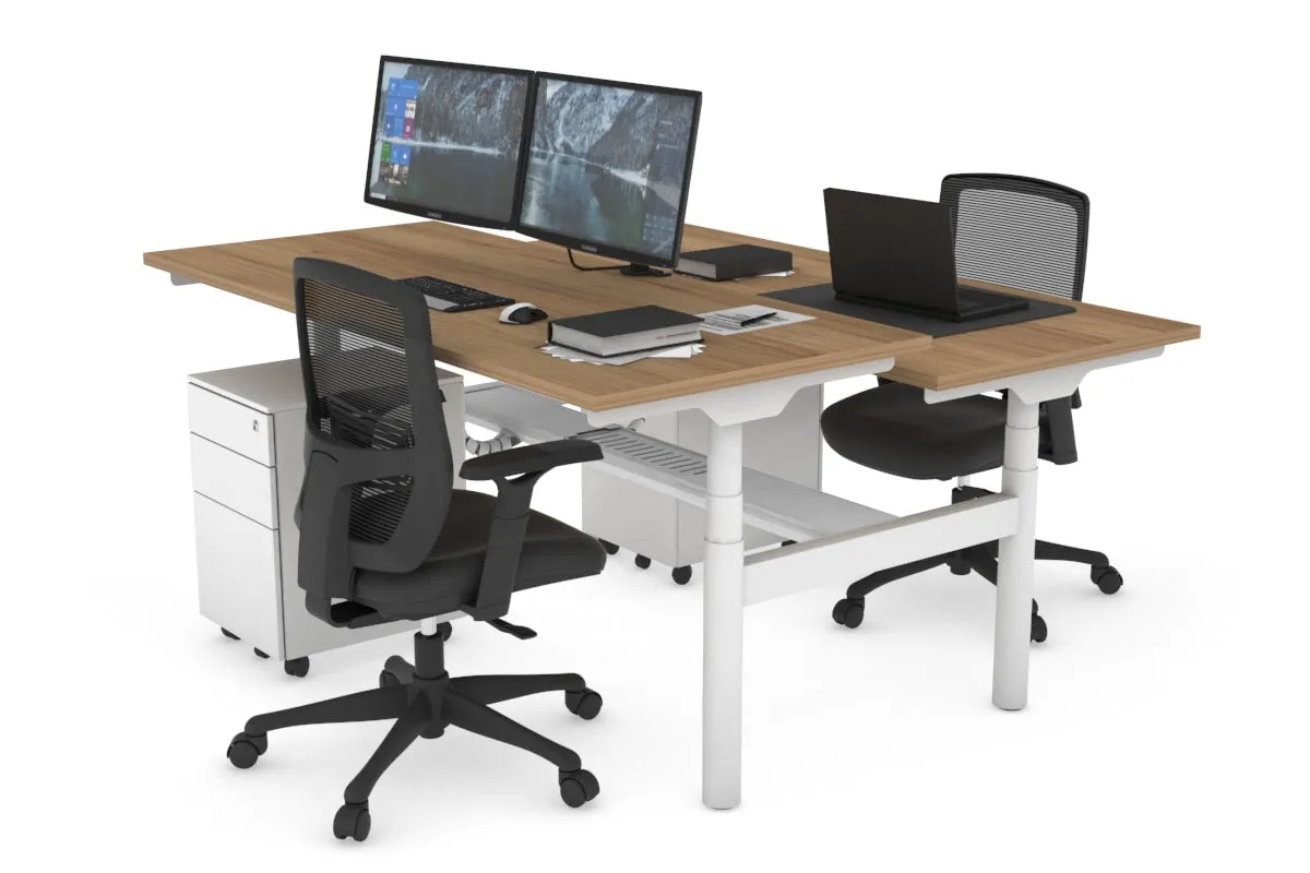 Flexi Premium Height Adjustable 2 Person H-Bench Workstation - White Frame [1200L x 700W]