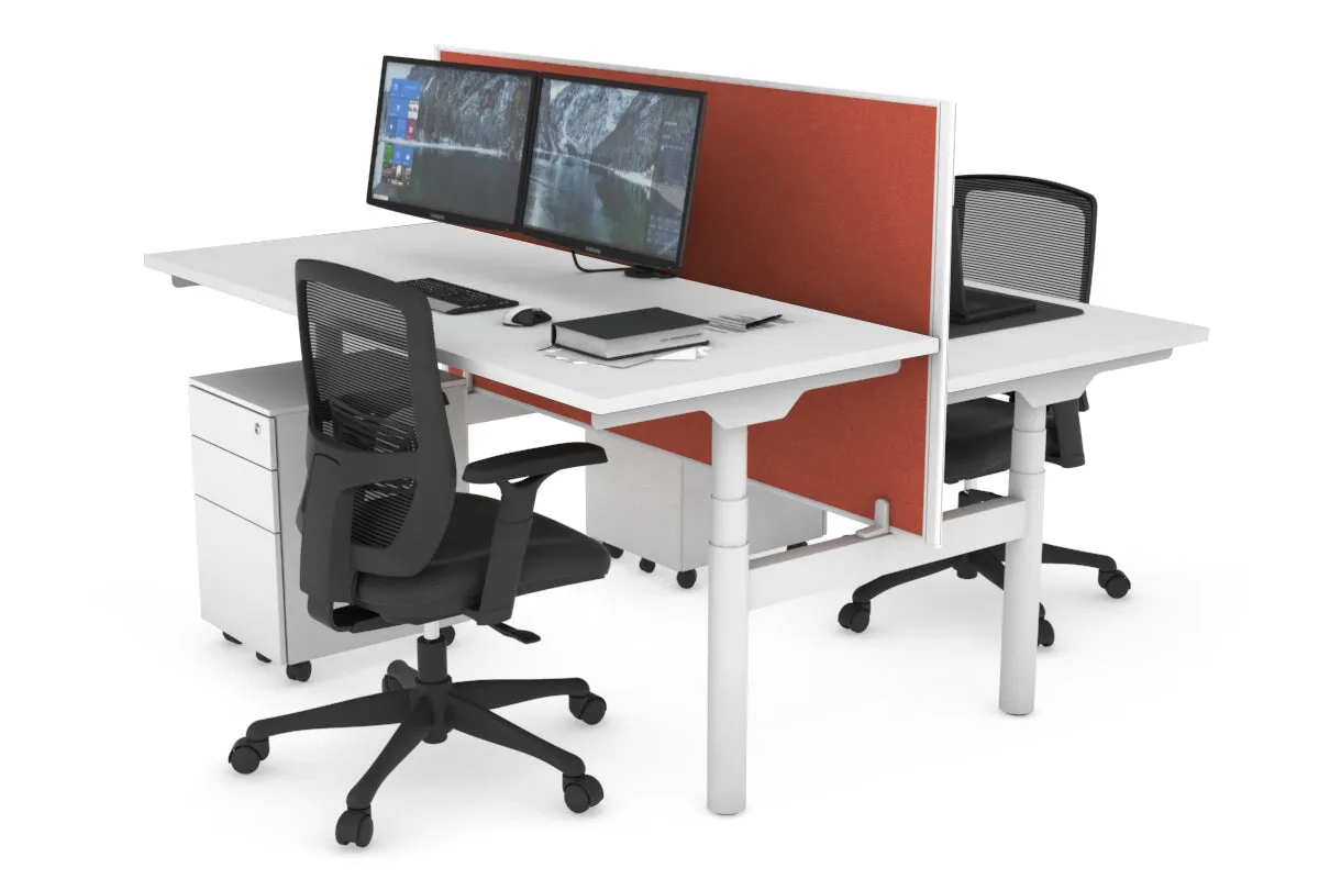 Flexi Premium Height Adjustable 2 Person H-Bench Workstation - White Frame [1200L x 700W]