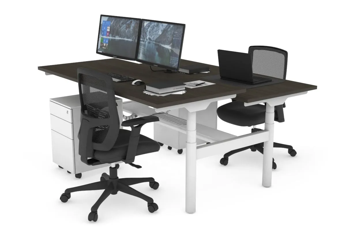 Flexi Premium Height Adjustable 2 Person H-Bench Workstation - White Frame [1200L x 700W]